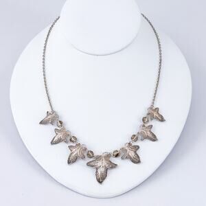 Vintage Sterling Silver 925 Filigree Leaf Drop Necklace 18”